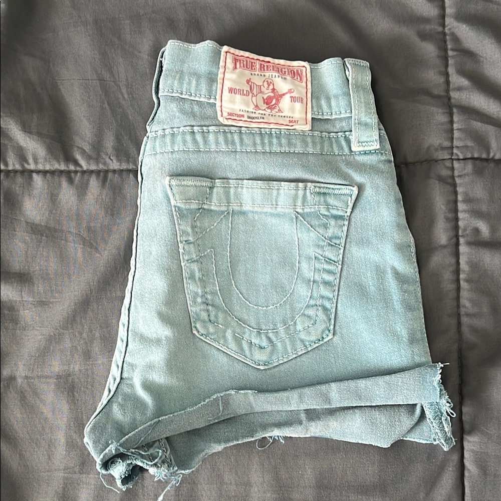 True Religion Light Blue Cut Off Shorts Size 27